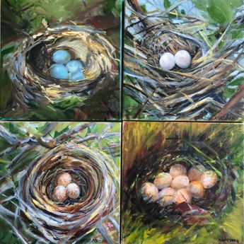 Safe in Our Nests - Blue Eggs in Nest Painting Alleen Blesi Manning 