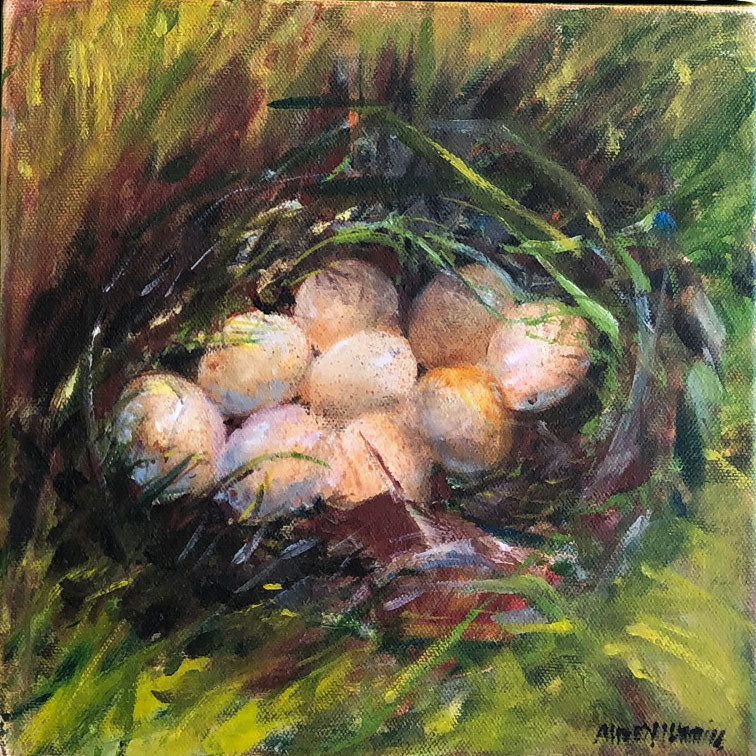 Safe in Our Nests - Nine Cream Eggs Painting Alleen Blesi Manning 